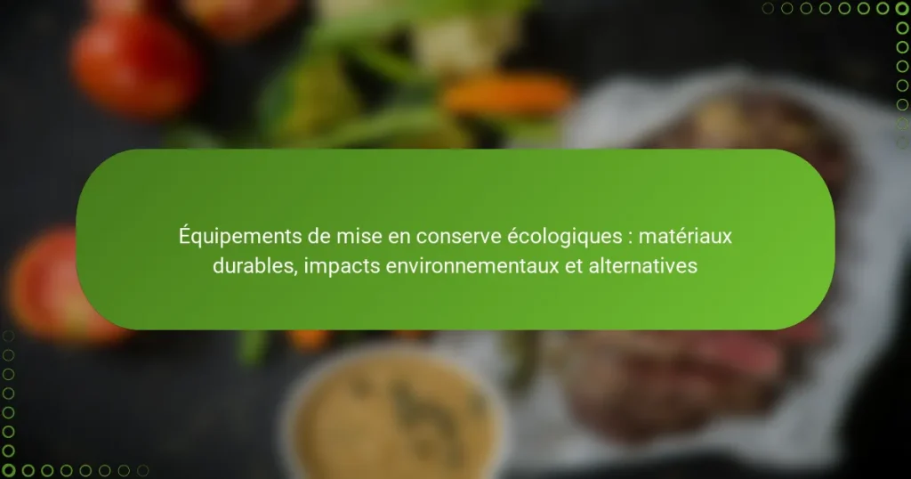 Équipements de mise en conserve écologiques : matériaux durables, impacts environnementaux et alternatives