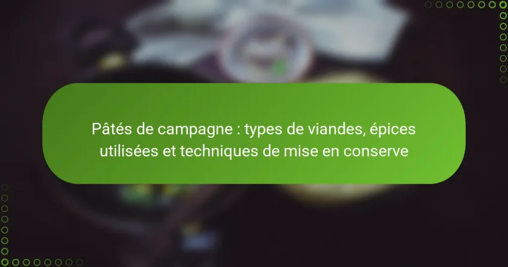 Pâtés de campagne : types de viandes, épices utilisées et techniques de mise en conserve