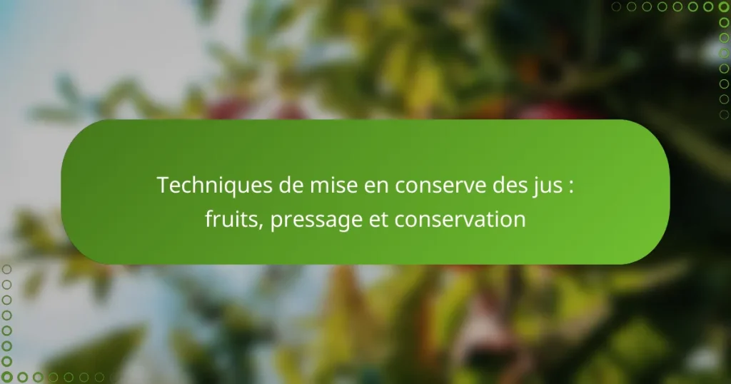 Techniques de mise en conserve des jus : fruits, pressage et conservation
