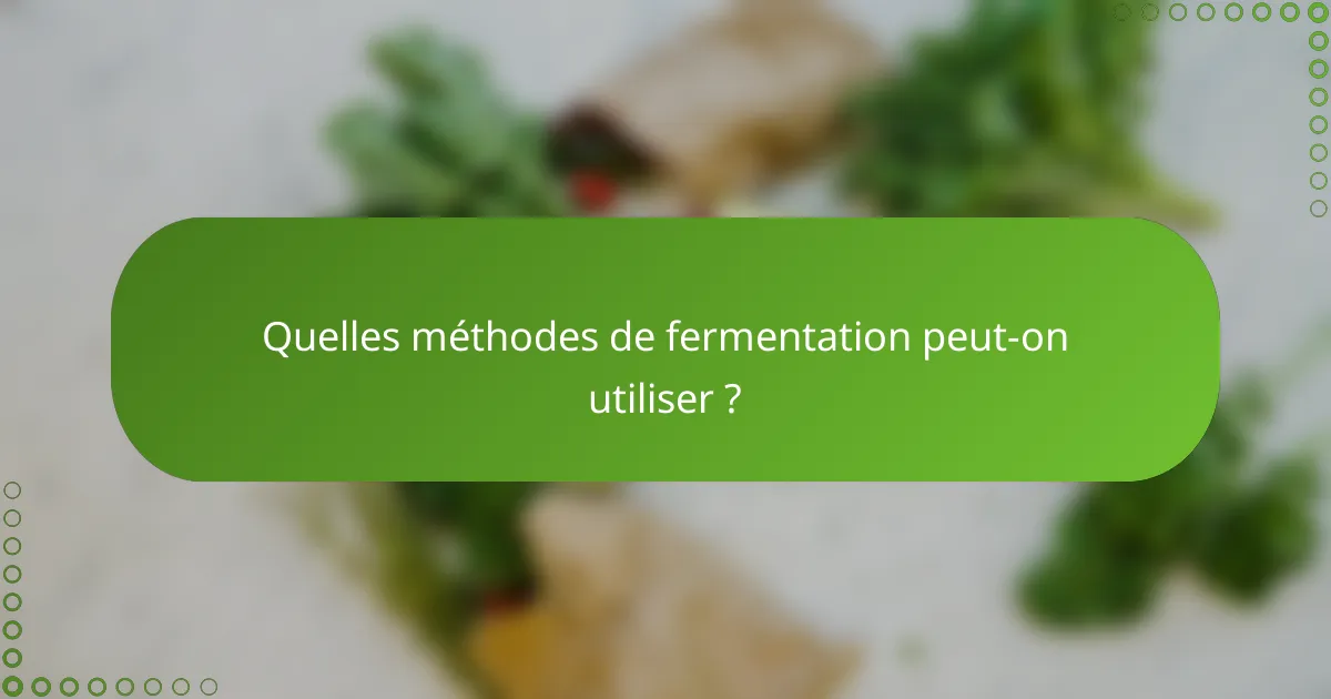 Quelles méthodes de fermentation peut-on utiliser ?