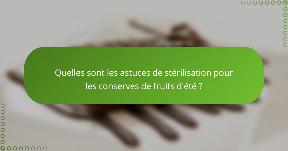 Quelles sont les astuces de stérilisation pour les conserves de fruits d'été ?