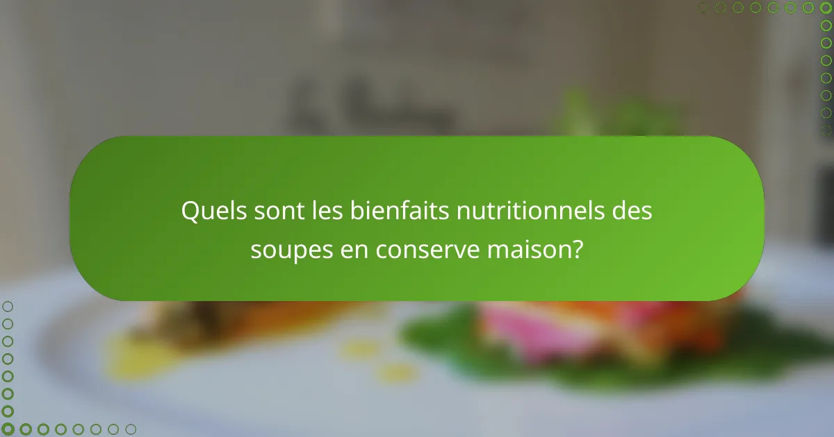 Quels sont les bienfaits nutritionnels des soupes en conserve maison?