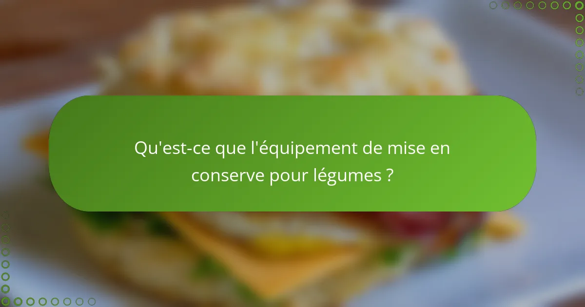 Qu'est-ce que l'équipement de mise en conserve pour légumes ?